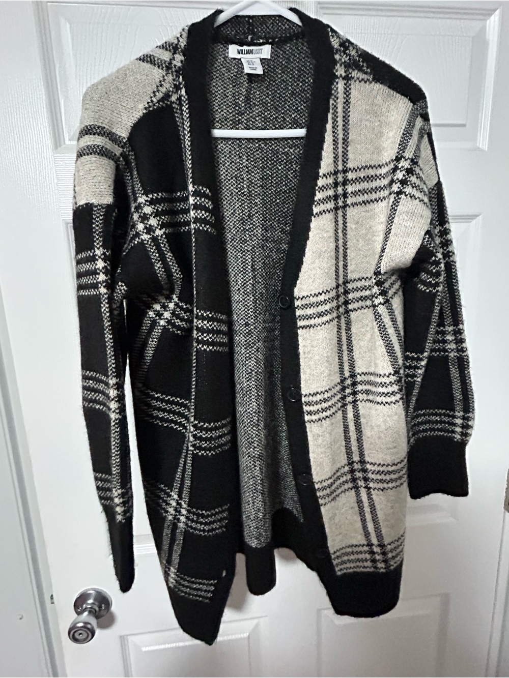 William Rast Black & Cream Plaid Button Cardigan